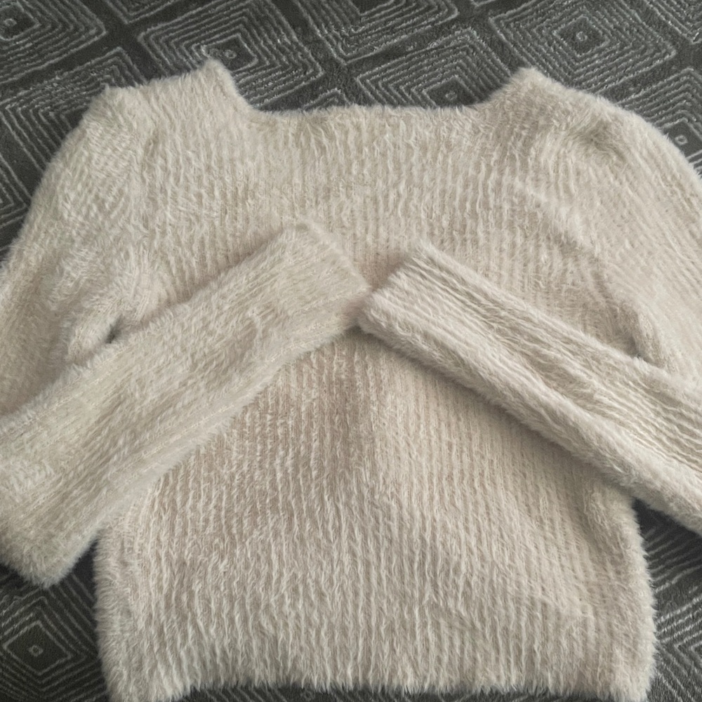 Women's Cozy Fuzzy Crewneck Sweater - Cream